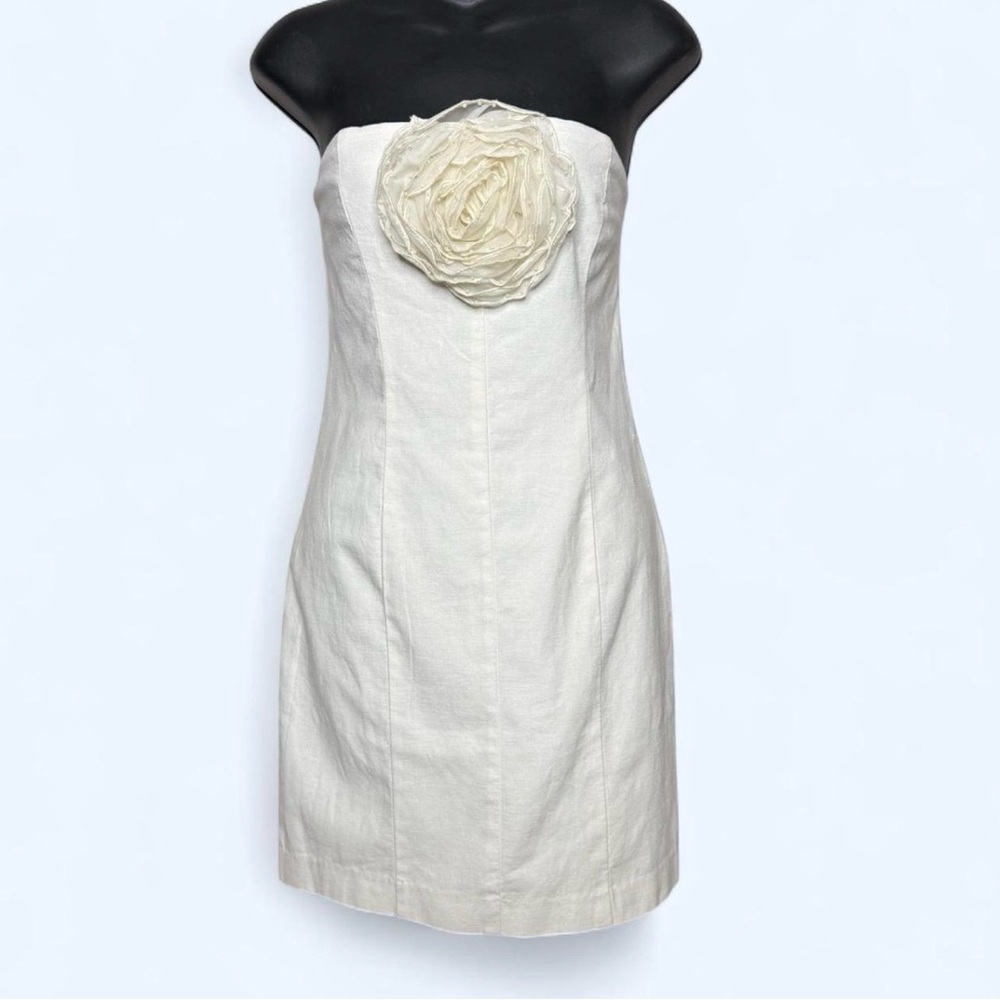 Cream Strapless Dress with Pearl Rosette Appliqué NWT Med
